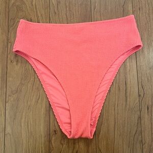 NWOT Aerie Large Cheeky Crinkle High Cut Bikini Bottoms Women's Coral Textured